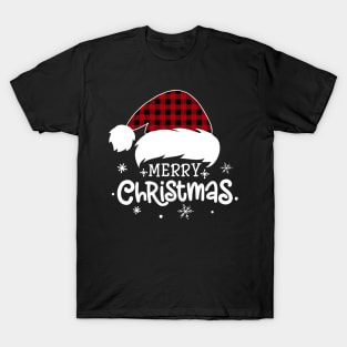 Merry Christmas Buffalo Red Plaid Santa Hat Xmas Holiday T-Shirt